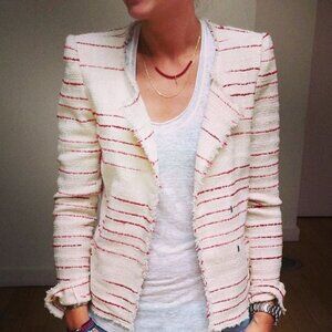 Isabel Marant Etoile Cream & Red Striped Tweed Glenn Jacket Size 40